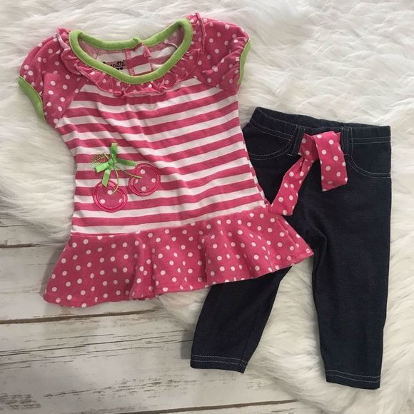 Nanette Girls Outfit Striped Short Sleeve Shirt Leggings Pants Sz 24 Months